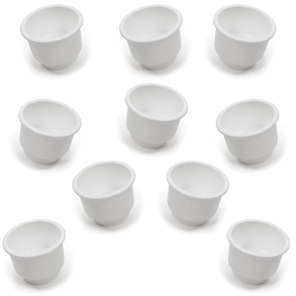 & 4-1/8 Inch O.D.. Red Hound Auto 10 Cup Holders Plastic Pocket Recessed Insert Universal with Drain for craft RV Car Truck Marine Pontoon Motorhome Camper Drop In White 3-1/2 Inch I.D