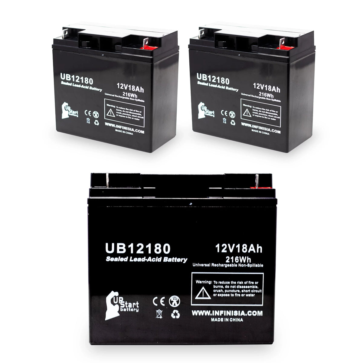 3x Pack - matching CSB BATTERY OF AMERICA GP12170B1 Battery - Replacement UB12180 Universal Sealed Lead Acid Battery (12V, 18Ah, 18000mAh, T4 Terminal, AGM, SLA)
