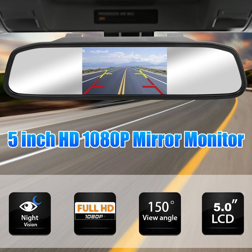 TSV Car Rear View Mirror Camera, 5" Mirror Backup Camera, 1080P Dash Camera License Plate Rear Cam, Waterproof 150° Driving Recorder with Night Vision, G-Sensor, Parking Monitor