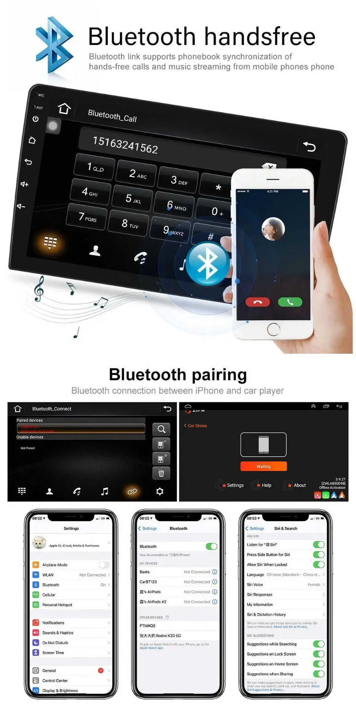 Single 1 DIN Rotatable 10.1'' 1280*720 IPS Android 12 2+32GB Bluetooth Car GPS Navigation WiFi Stereo Radio  CarPlay