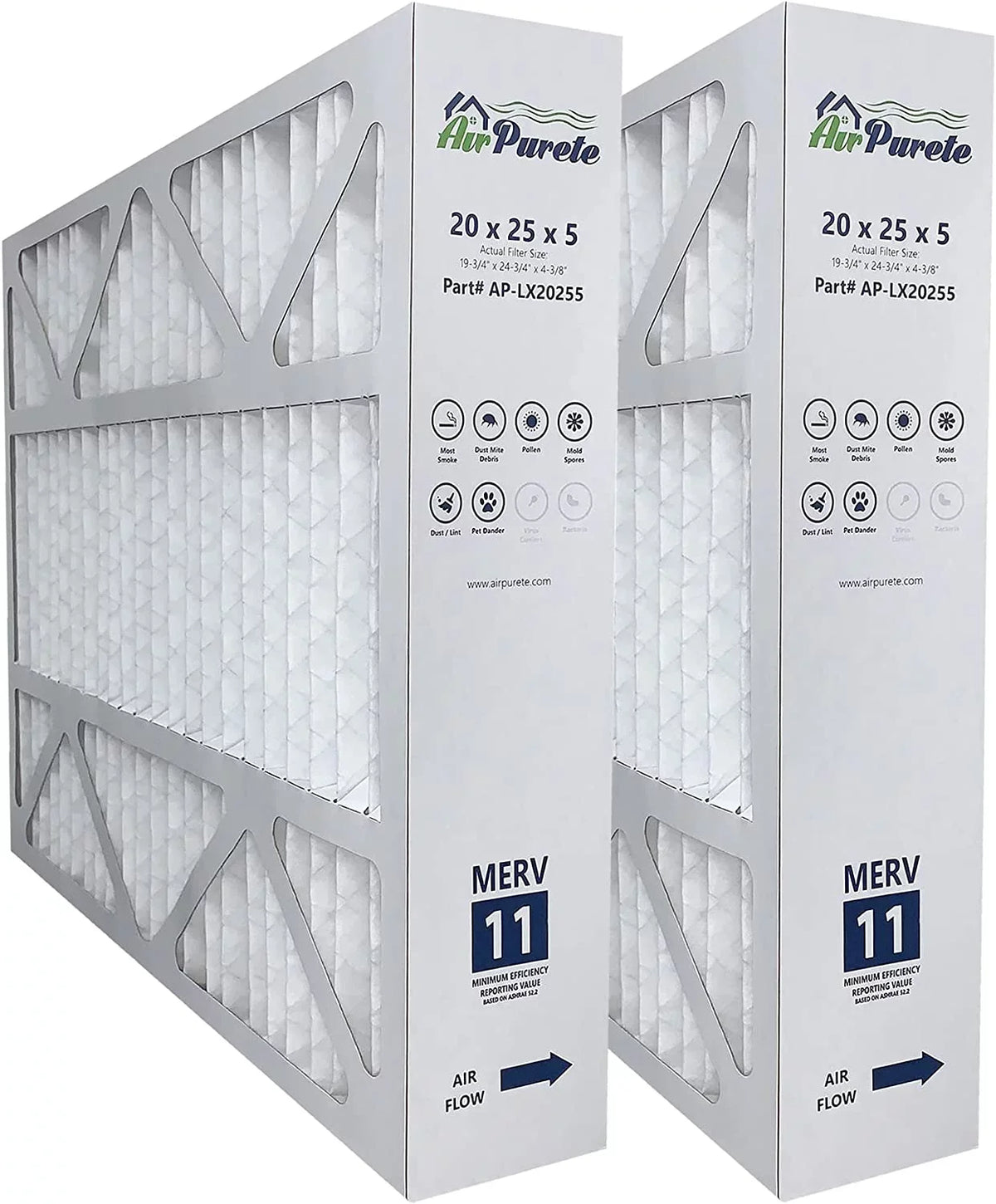 20X25x5 (Actual Size: 19-3/4" X 24-3/4" X 4-3/8"), Pleated HVAC AC/Furnace Air Filters | Replacement For  FC100A1037, X6673, Carrier, & Bryant | MERV 11 | Pack Of 2