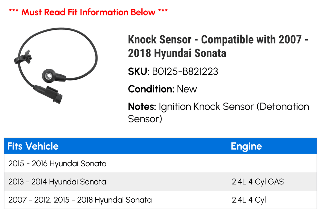 Knock Sensor - matching with 2007 - 2018 Hyundai Sonata 2008 2009 2010 2011 2012 2013 2014 2015 2016 2017