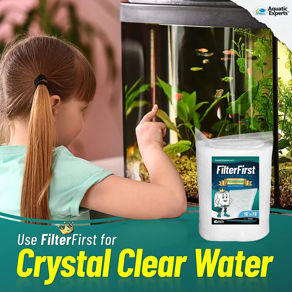 Aquatic Experts Aquarium Filter Pad, FilterFirst Aquarium Filter Media Roll for Crystal Clear liquid - Filter Floss for Fish Tank Filters, 12 by 72 by ⅜ Inch to ½ Inch Thick