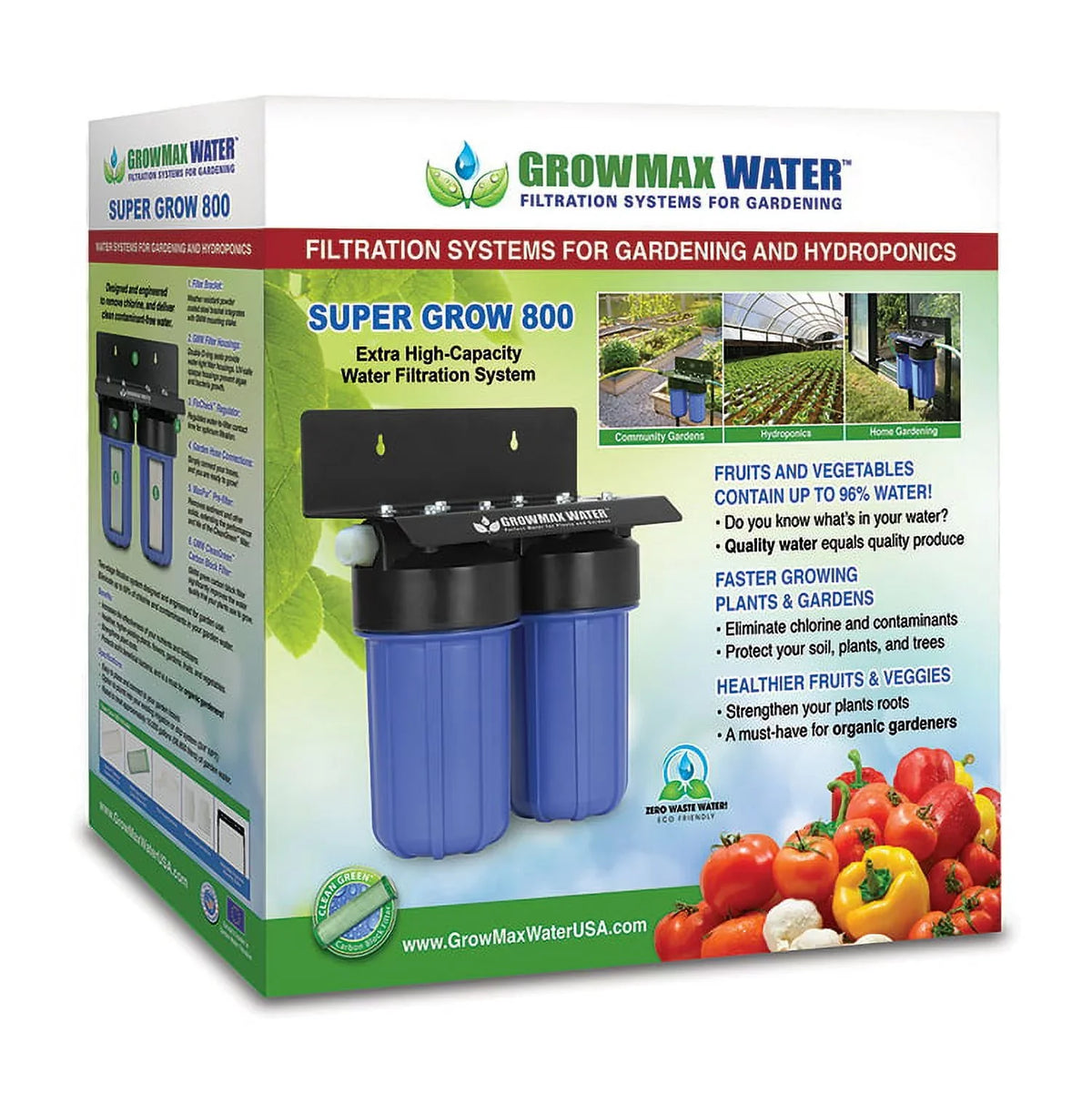 GrowMax SUPER GROW 800 - High-Capacity Garden liquid Filtration System - Eliminate up to 99% of Chlorine and Contaminants (15,000 gallons / 56,850 liters)