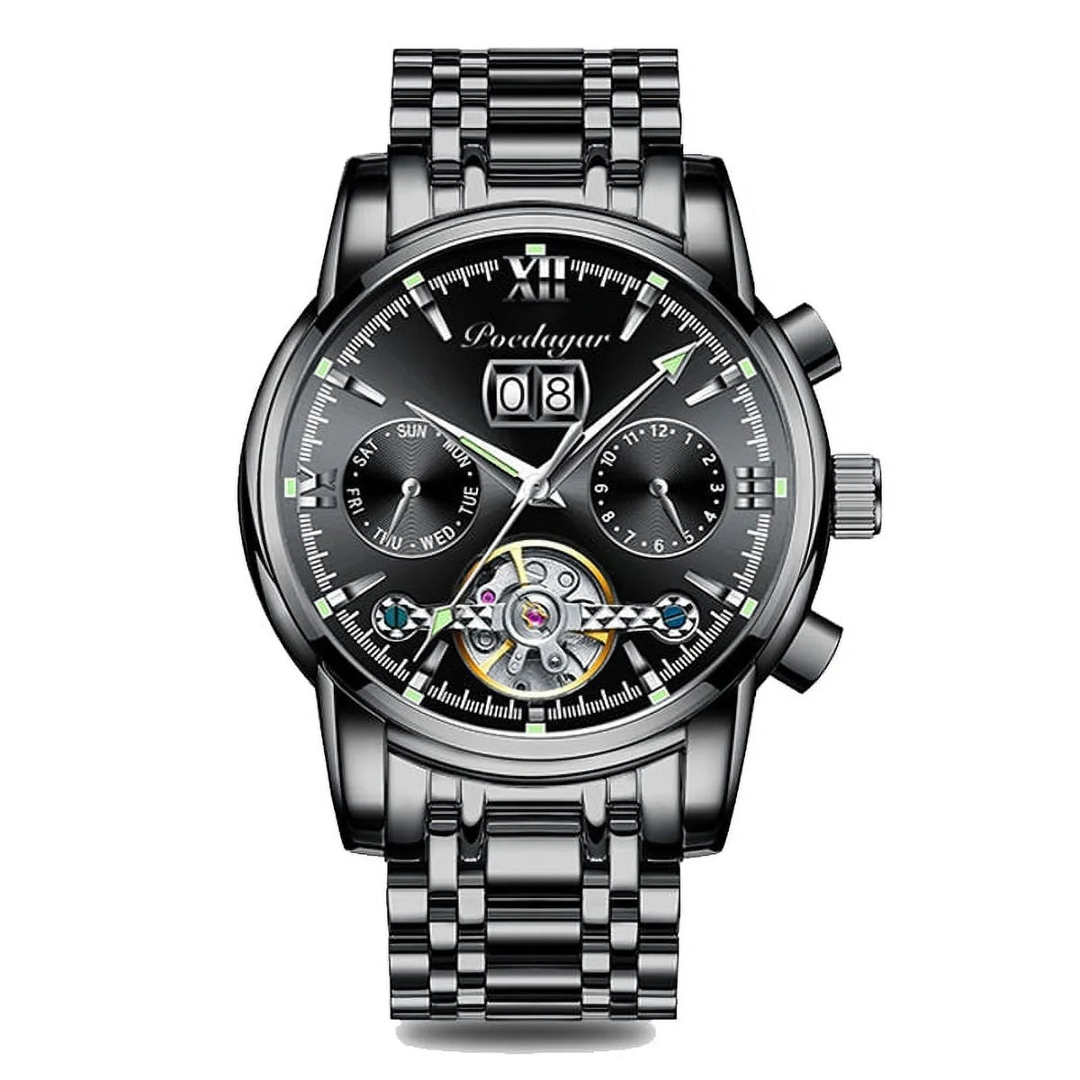 POEDAGAR Business Watch Men Automatic Mechanical Tourbillon Watch Luxury Fashion Stainless Steel Sport Watches Relogio Masculino