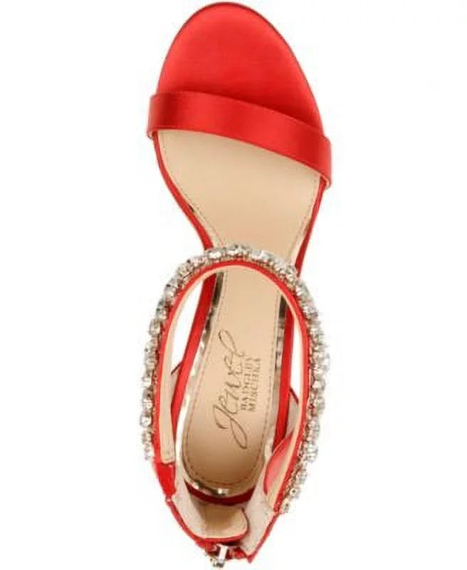 JEWEL BADGLEY MISCHKA Womens Red Ankle Strap Embellished Unique Round Toe Stiletto Zip-Up Dress Sandals Shoes 9.5 M