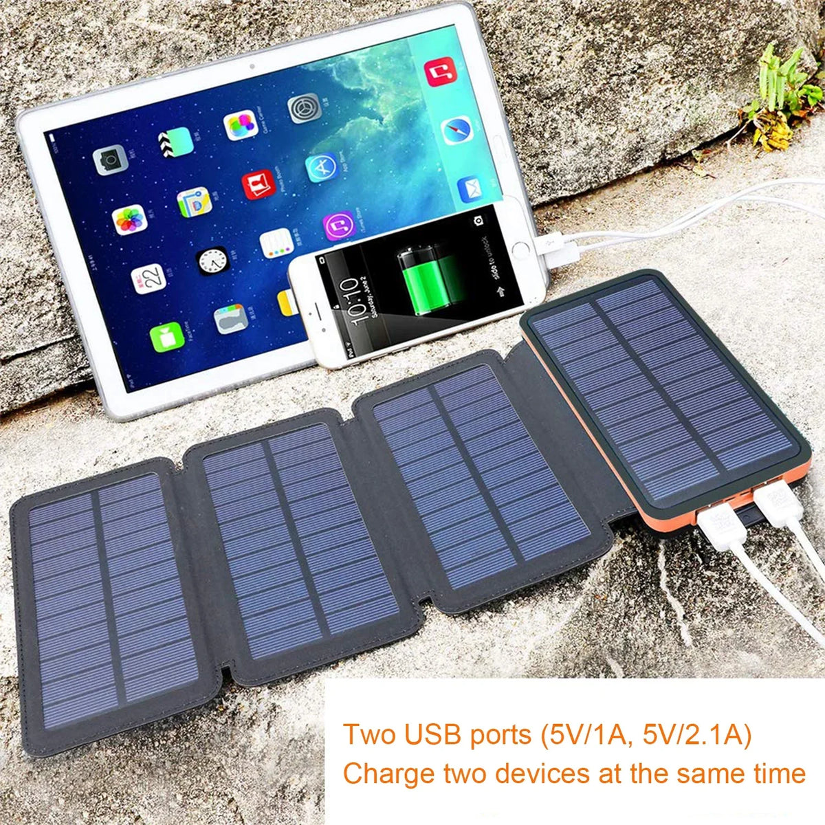 SOLPOWBEN 30000mAh Solar Charger 4 Panels Detachable, Portable Solar Power Bank, with LED Light Flashlight, Dual 5V USB Ports for Outdoor Camping Hiking (Orange)