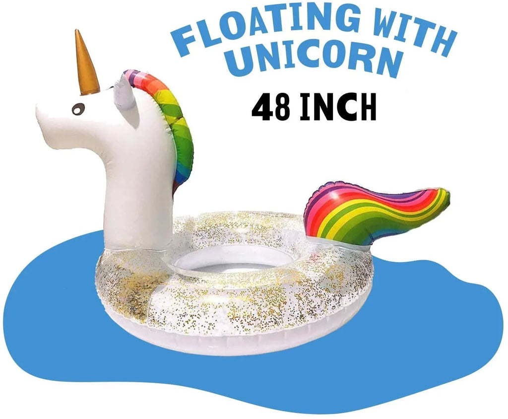 Blossom Glitter Sequins Animal Pool Floats, Inflatable Unicorn Ring Pool Float, Swimming Pool Ring, Pool Inflatables for Kids and Adults, Pool Toys Inflatable, moisture Float | 48 Inch