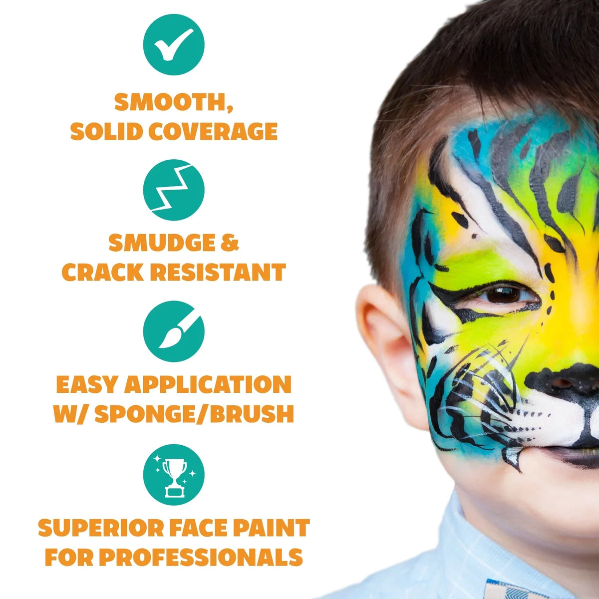 Kraze FX Celebration Professional Face Painting One Stroke Split Cake Palette, aqua Activated, Hypoallergenic, Safe, Non Toxic Halloween Party Makeup Face Paint Kit for Sensitive Skin, Kids & Adults