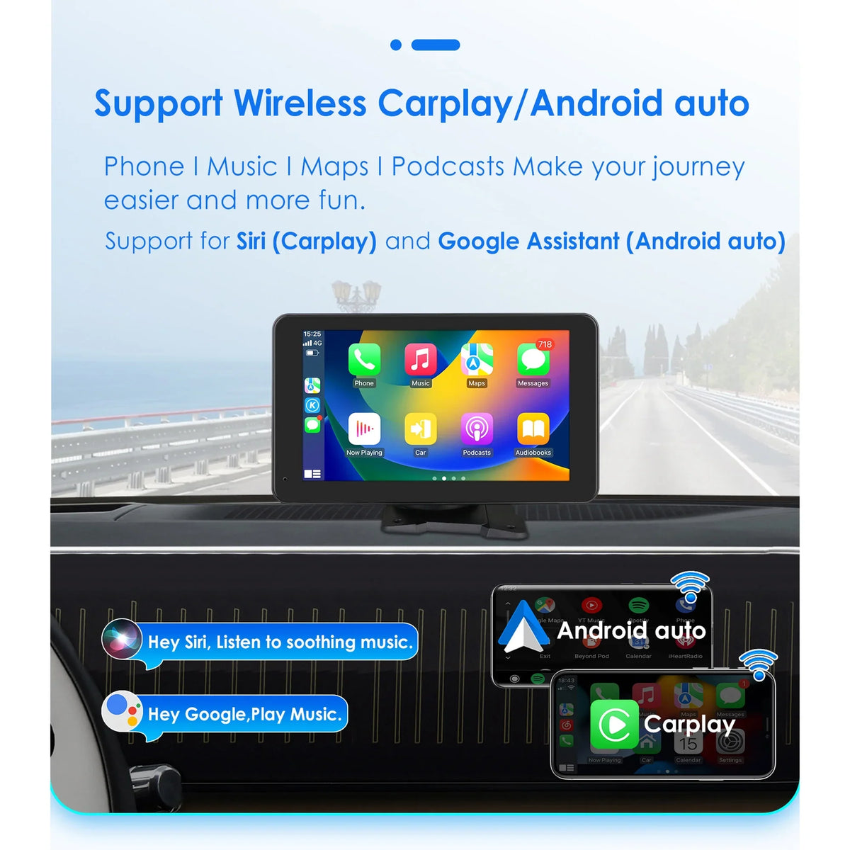 GPS Navigation  Carplay AUX FM Car Radio Stereo Head Unit 7" Touchscreen 360° Adjustable Portable Mirror Link Android Auto Monitor Player