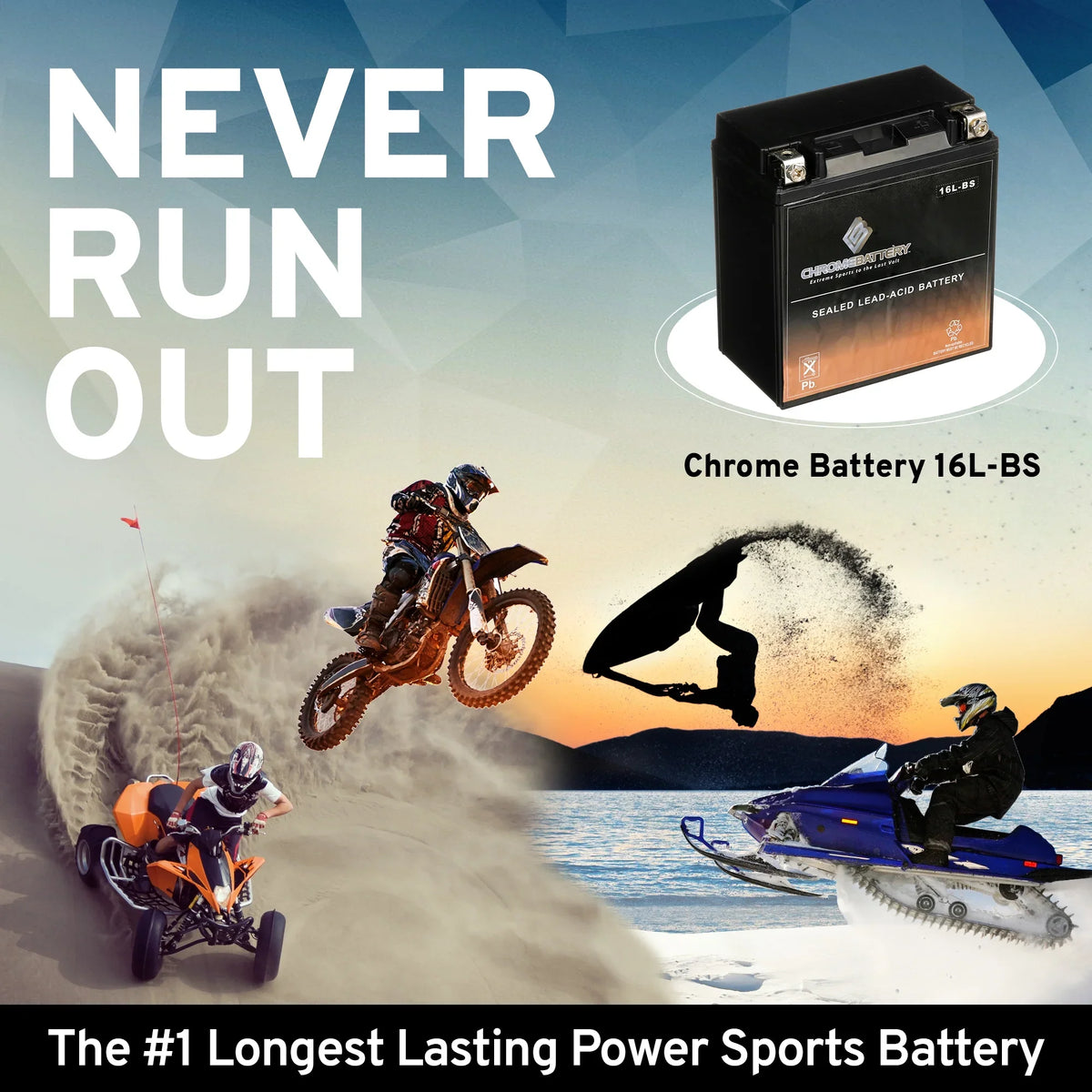 Chrome Battery YTX16L-BS (16L-BS 12 Volt,14 Ah, 230 CCA) Jet Ski Battery for Kawasaki 650cc Jf650 X2 1987