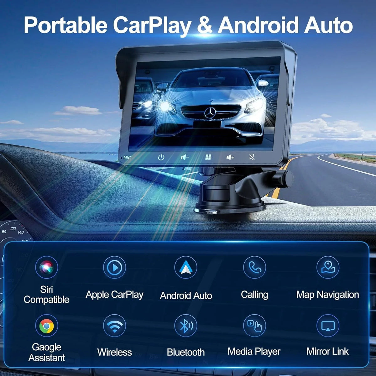 7" HD Double Din Car Stereo, Portable Wireless  Carplay & Android Auto with Backup Camera, IPS Touch Screen Stereo with Bluetooth, Multimedia Player, Car Audio with Mirror Link/AUX/FM