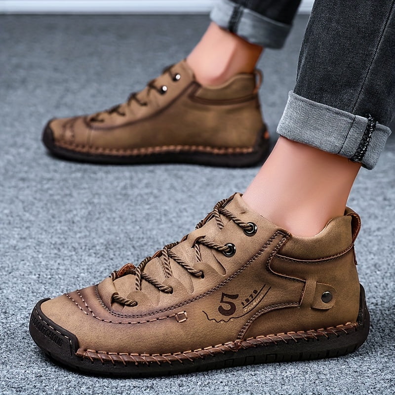 KINODAY Synthetic Leather Hand-stitching Ankle Boots  Breathable Anti-slip Lace-up Walking Shoes For Outdoor  Spring Summer And Autumn