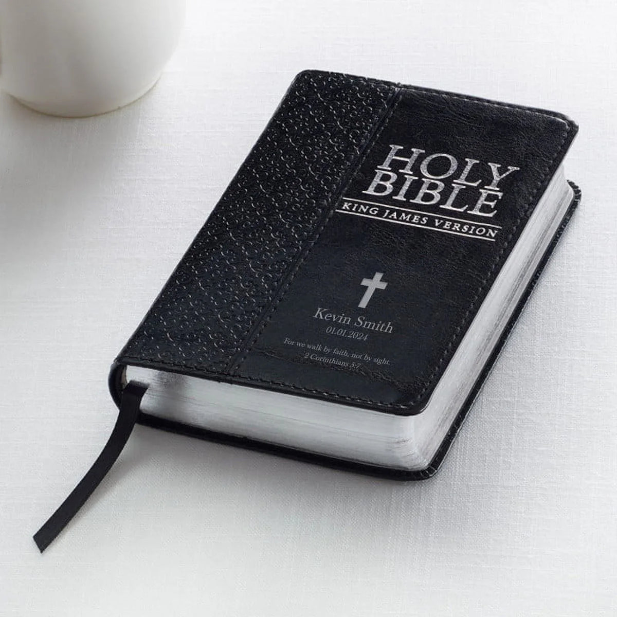 Personalized KJV Compact Pocket Bible with Zipper Closure King James Version Faux Leather Holy Bible with Custom Name Up To 3 Rows Of Text - Ideal for Travel in backpack, purse, or briefcase | Black