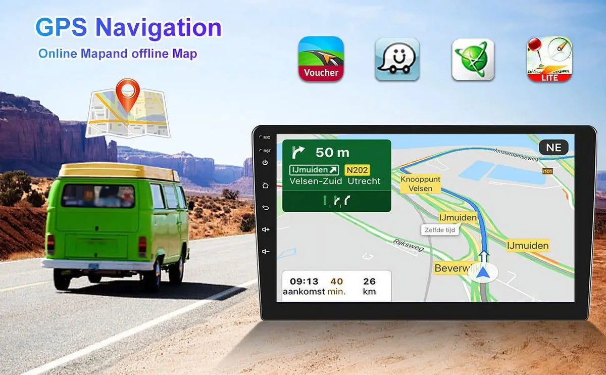 Single 1 DIN Rotatable 10.1'' 1280*720 IPS Android 12 2+32GB Bluetooth Car GPS Navigation WiFi Stereo Radio  CarPlay