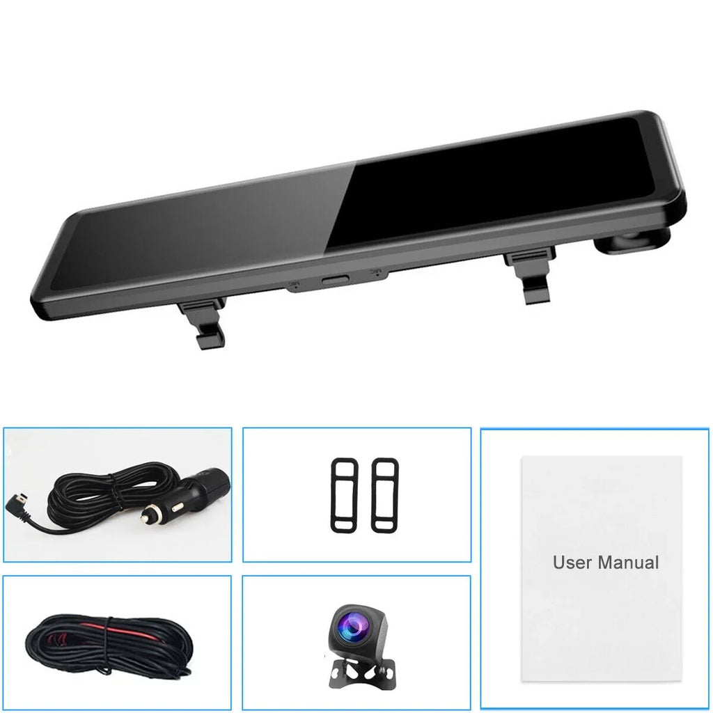 4K 12" Car Dual Dash Cam, Dual Camera Front and Rear Backup Camera Waterproof Super Night Vision, Parking Monitoring, Reversing Assistance