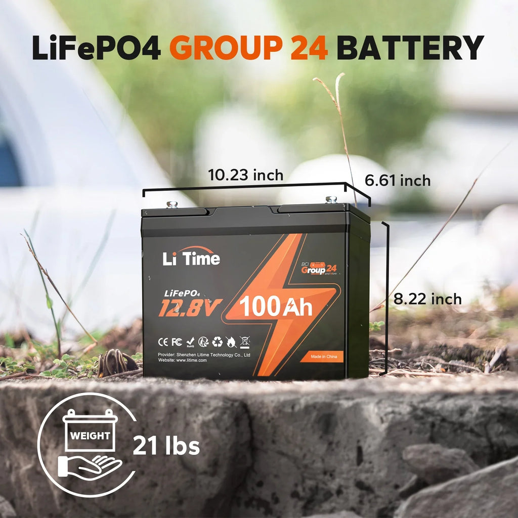 LiTime 12V 100Ah BCI Group 24 Lithium Battery, Rechargeable LiFePO4 Battery with Up to 15000 Cycles, 1.28kWh and Higher Energy Density, Perfect for Van, Trailer, RVs, MotorHome and vessel Scenarios
