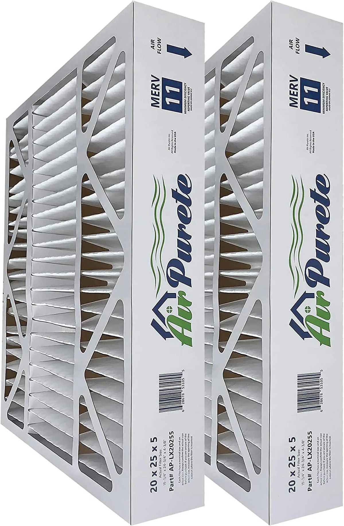 20X25x5 (Actual Size: 19-3/4" X 24-3/4" X 4-3/8"), Pleated HVAC AC/Furnace Air Filters | Replacement For  FC100A1037, X6673, Carrier, & Bryant | MERV 11 | Pack Of 2