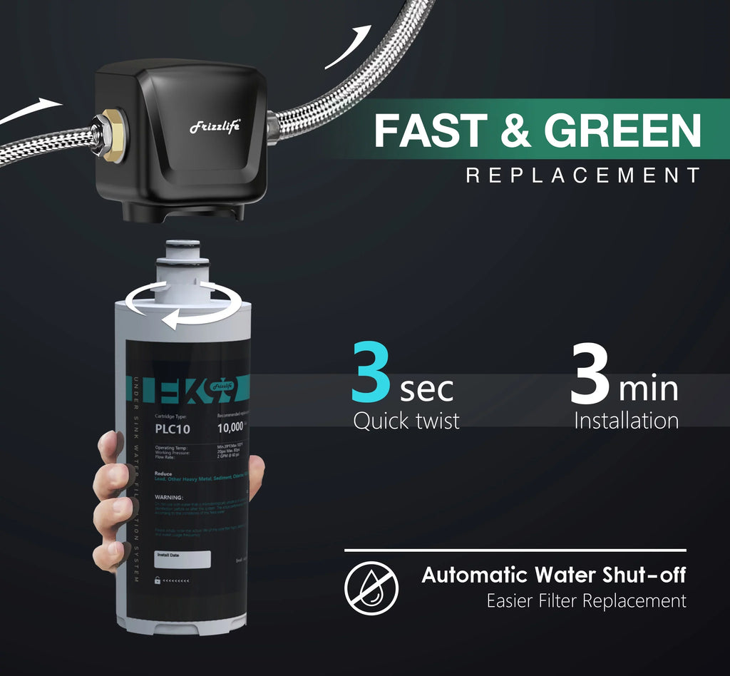 Frizzlife FK99 Under Sink moisture Filter System, 0.5 Micron, Remove 99.99% Lead, Chlorine, Bad Taste&Odor,High Capacity