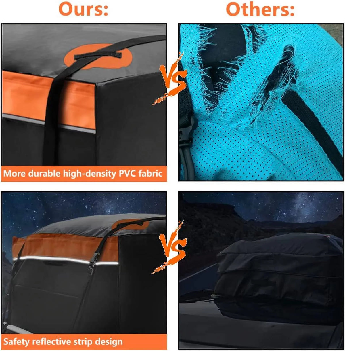 LUCKUP Roof Rack Car Cargo Carrier Bag,18.5 Cubic Ft Rooftop Box, Waterproof &Durable with Anti-Slip Mat, Heavy Duty Wide Straps and Buckles, appropriate for All Car Models (Black & Orange)