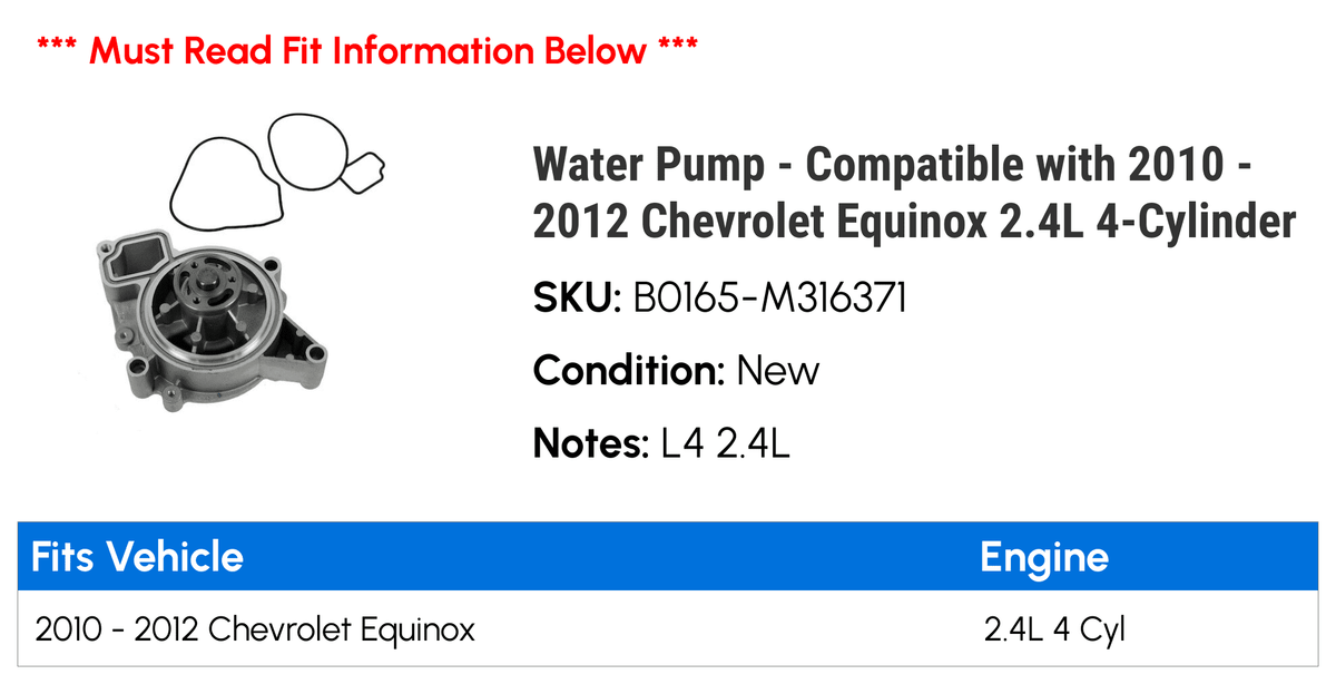 moisture Pump - suitable with 2010 - 2012 Chevy Equinox 2.4L 4-Cylinder 2011