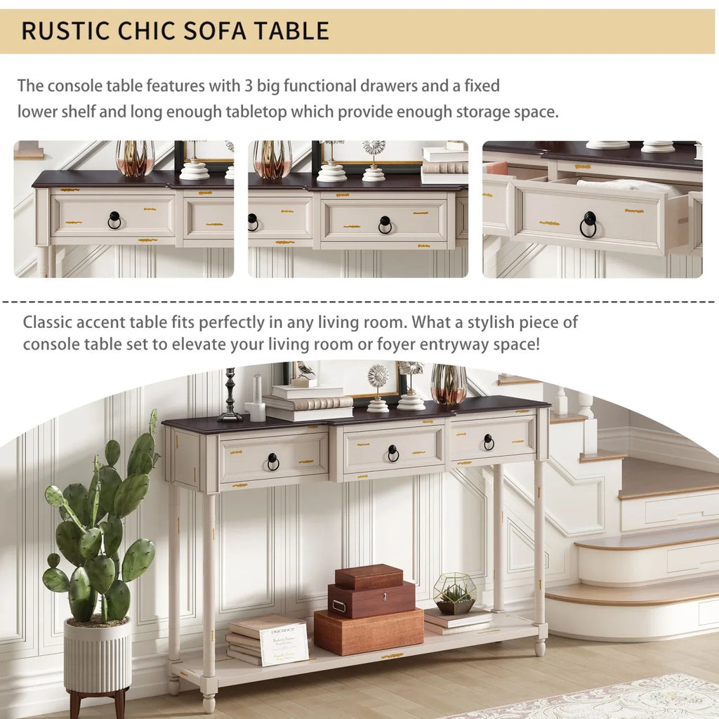 TREXM Console Table Sofa Table with Drawers for Entryway with Projecting Drawers and Long Shelf (Antique White  OLD SKU  WF189574AAK)