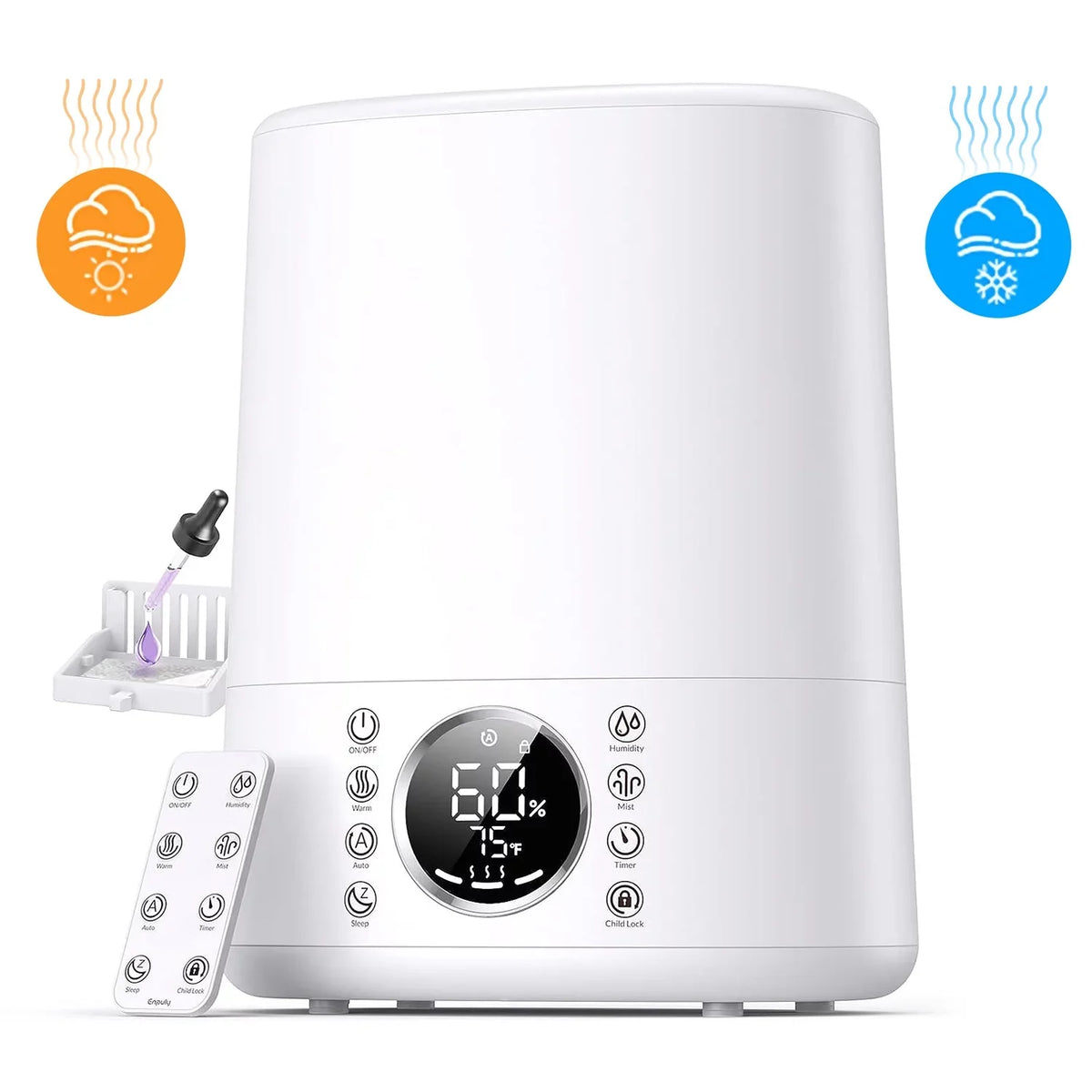 6L Vaporizer and Humidifiers for Bedroom Remote. Maxfavor Humidifiers for Room Warm and Cool Mist with Customized Humidity 861 sq ft