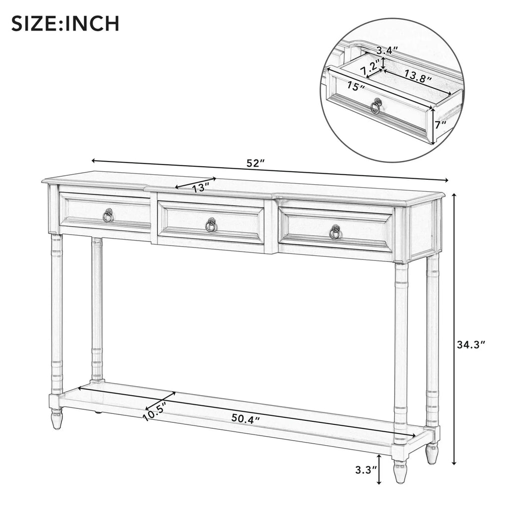 TREXM Console Table Sofa Table with Drawers for Entryway with Projecting Drawers and Long Shelf (Antique White  OLD SKU  WF189574AAK)