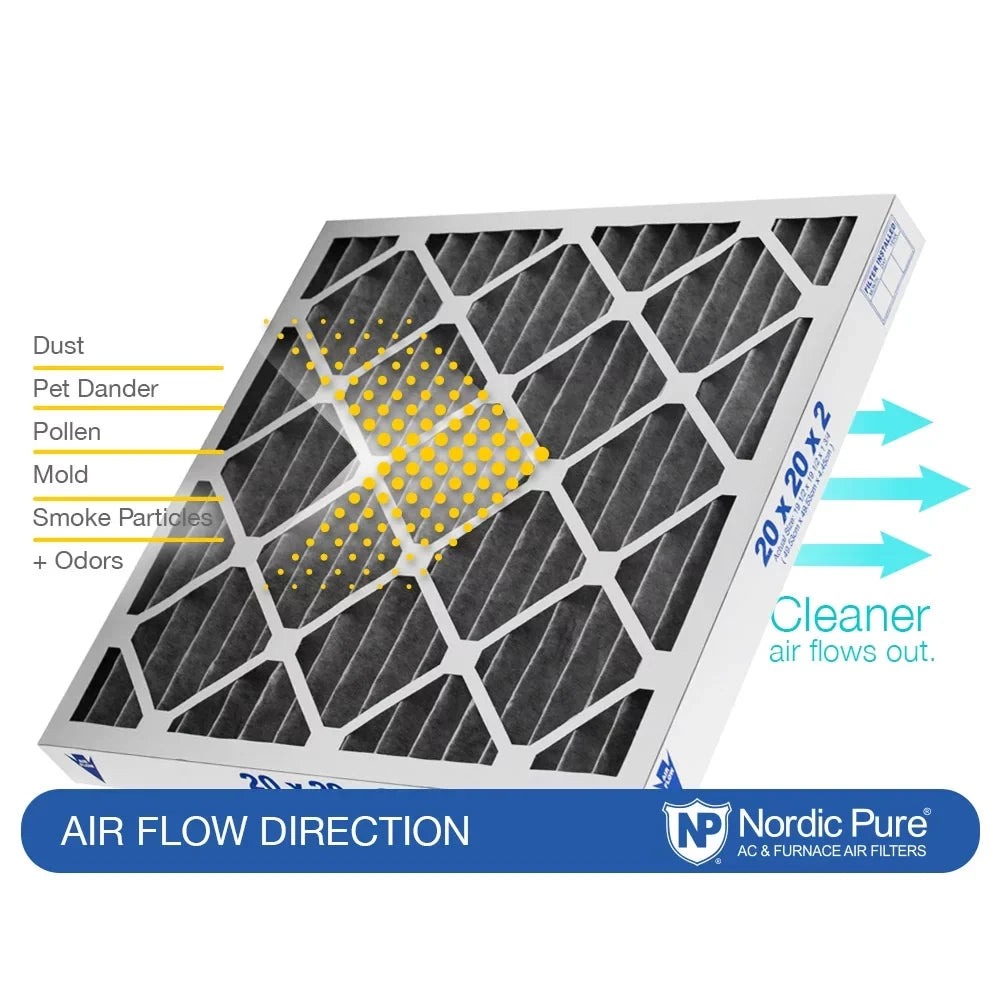 Nordic Pure 20x20x2 Pleated Air Filters MERV 10 Pleated Plus Carbon 12 Pack