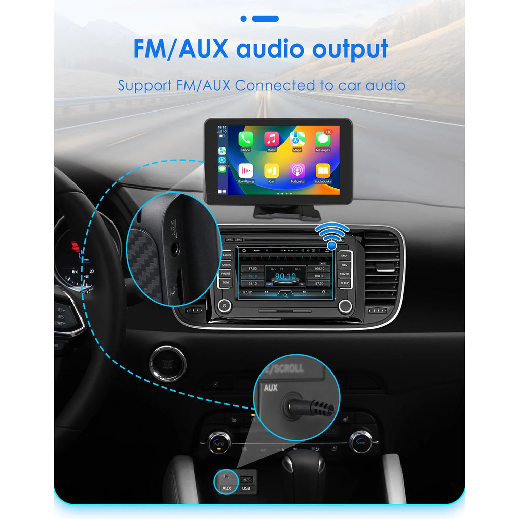 GPS Navigation  Carplay AUX FM Car Radio Stereo Head Unit 7" Touchscreen 360° Adjustable Portable Mirror Link Android Auto Monitor Player