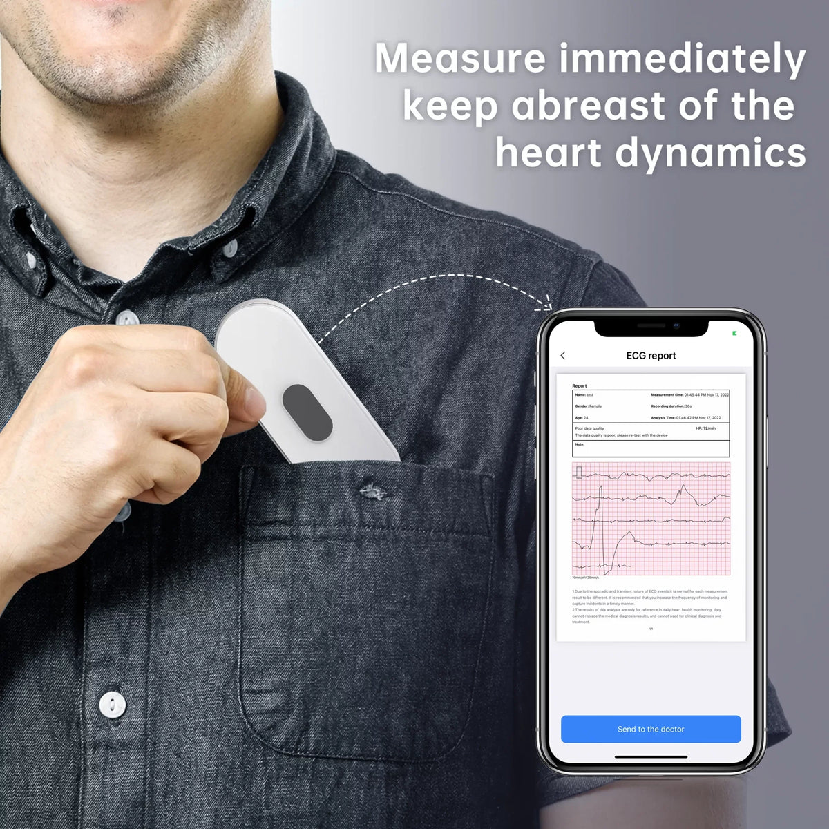 Wellue ECG Heart Monitor with Screen Display,Handheld Bluetooth Personal EKG Monitor with Heart Rate Tracker for Home Use,30s-5mins Measurement,Unlimited Storage Free APP