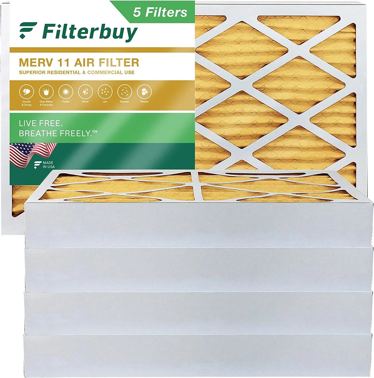 Filterbuy 10x25x4 MERV 11 Pleated HVAC AC Furnace Air Filters (5-Pack)