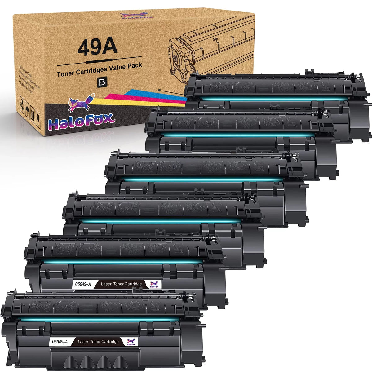49A 53A Q5949A Halofox 49A Toner Cartridge Replacement for  49A Q5949A 53A Q7553A 49X Q5949X for  Laserjet 1320 1320n 3390 1160 1320tn 1320nw 3392 P2015 P2015dn Printer Ink (Black, 6-Pack)