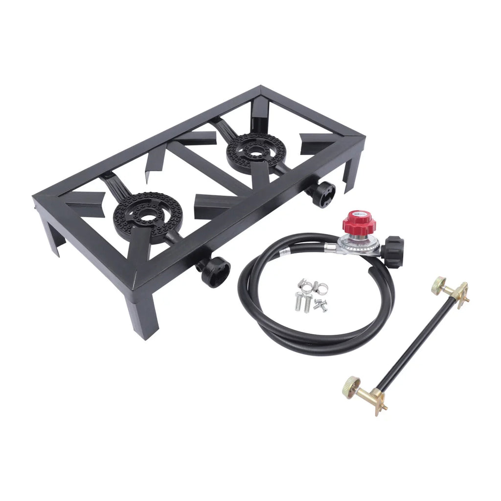 8KW/27295BTU Portable 2 Burners Outdoor BBQ Camping Gas Stove Hiking Propane Cooker W/ Hose