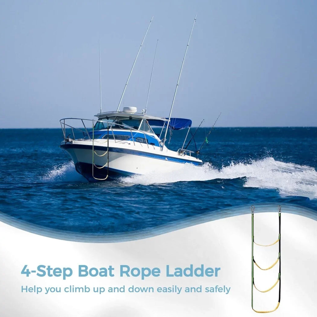 4-Step craft Rope Ladder, Portable Rope Boarding Ladder, Foldable Outdoor Climbing Ladder, Heavy Duty Swim Ladder for Inflatable craft, Sailboat, Kayak, Canoeing, Motorboat