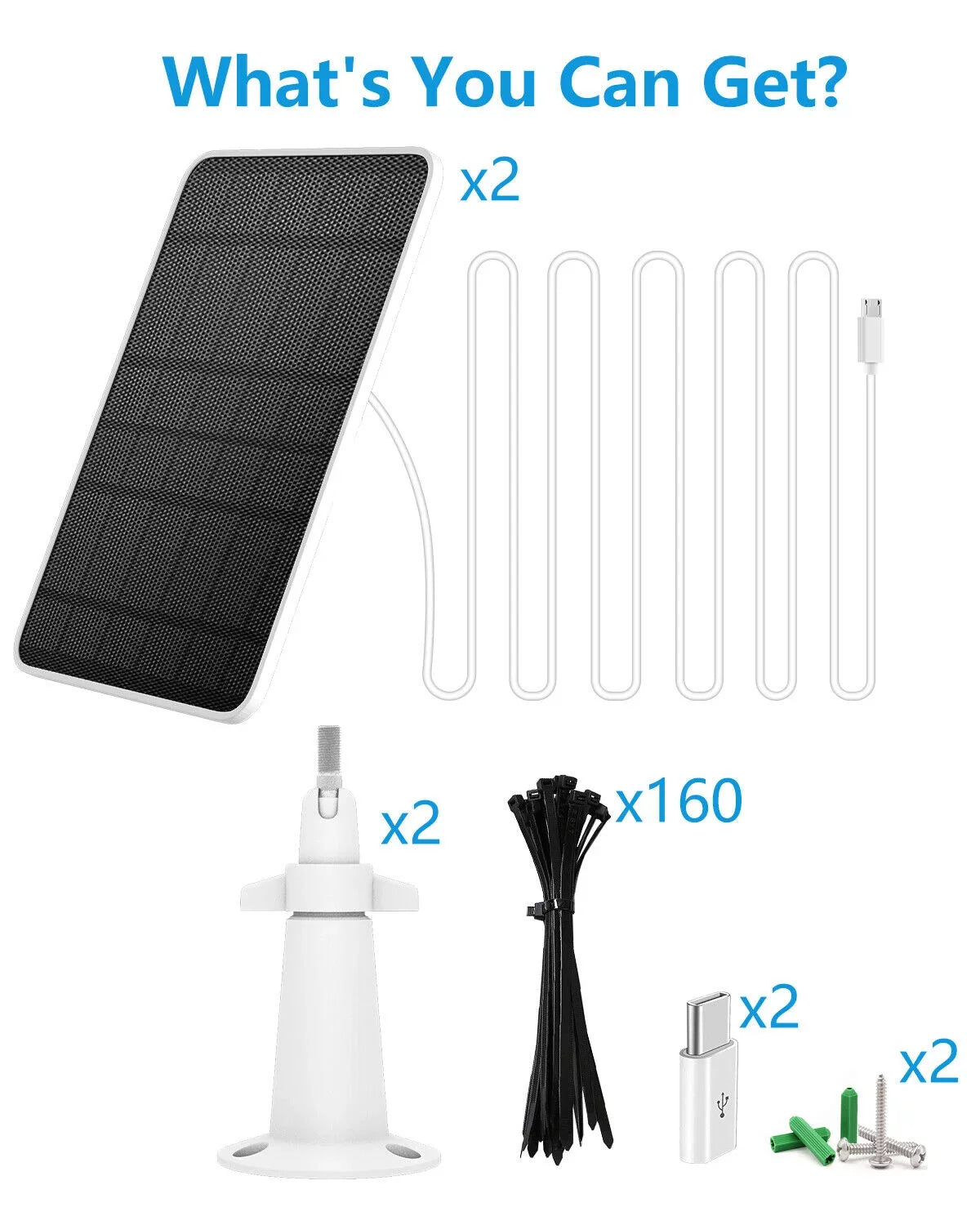 2Pack Solar Panels for security camera,eufy solar panel charger,5V 4W Solar Panel Kit for Eufy Eufycam Cam Rechargeable Battery Surveillance Cam Micro USB Type-C Port