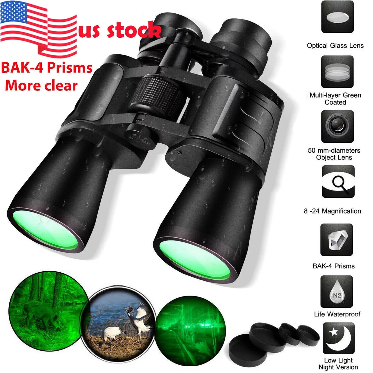 20x50 Binoculars for Adults Kids, Low Light Night Vision, Clear BAK4 Prism FMC Lens, For Bird Watching, Outdoor Sightseeing