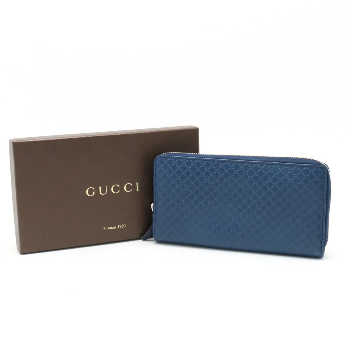 Pre-Owned GUCCI Gucci Diamante Round Long Wallet Leather Blue 307990 (Good)