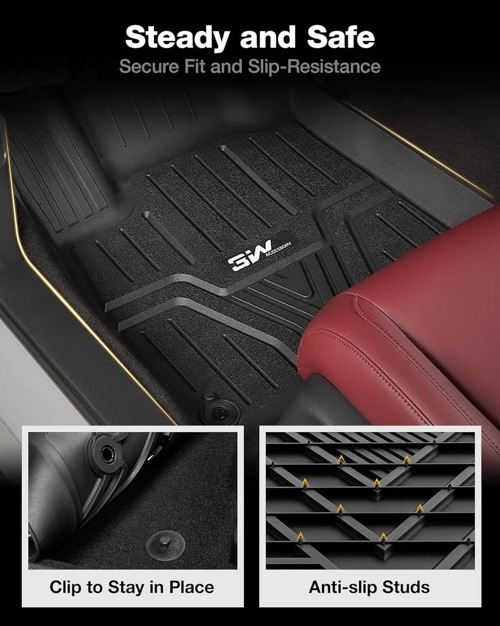3W Custom Fit All elements Floor Mats for Honda Accord 2023-2024 (Hatchback, Coupe, Sedan) - Heavy Duty TPE, Front & Rear 2 Rows (Including Hybrid Model), Black