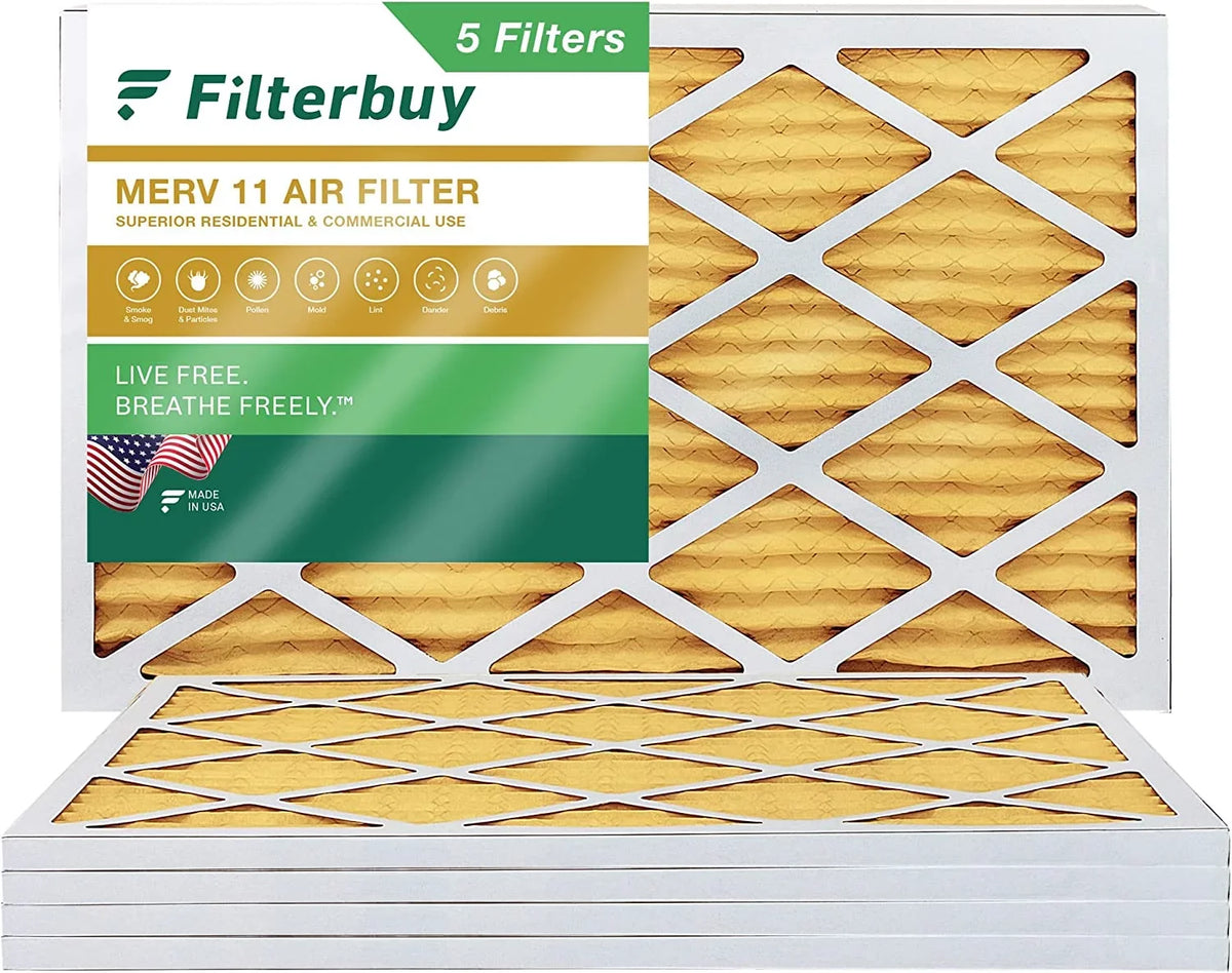 Filterbuy 10x24x1 MERV 11 Pleated HVAC AC Furnace Air Filters (5-Pack)