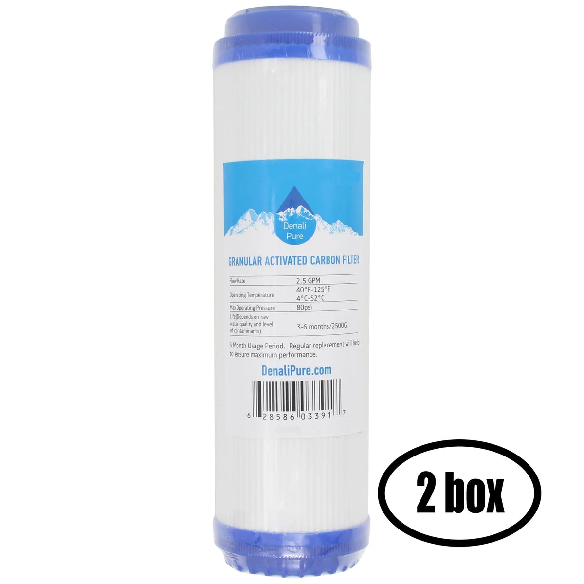 2 Boxes of Replacement for OmniFIlter OB1 Granular Activated Carbon Filter - Universal 10-inch Cartridge for OmniFIlter aqua Filter Unit - Model OB1 - Blue Tank - Denali Pure Brand