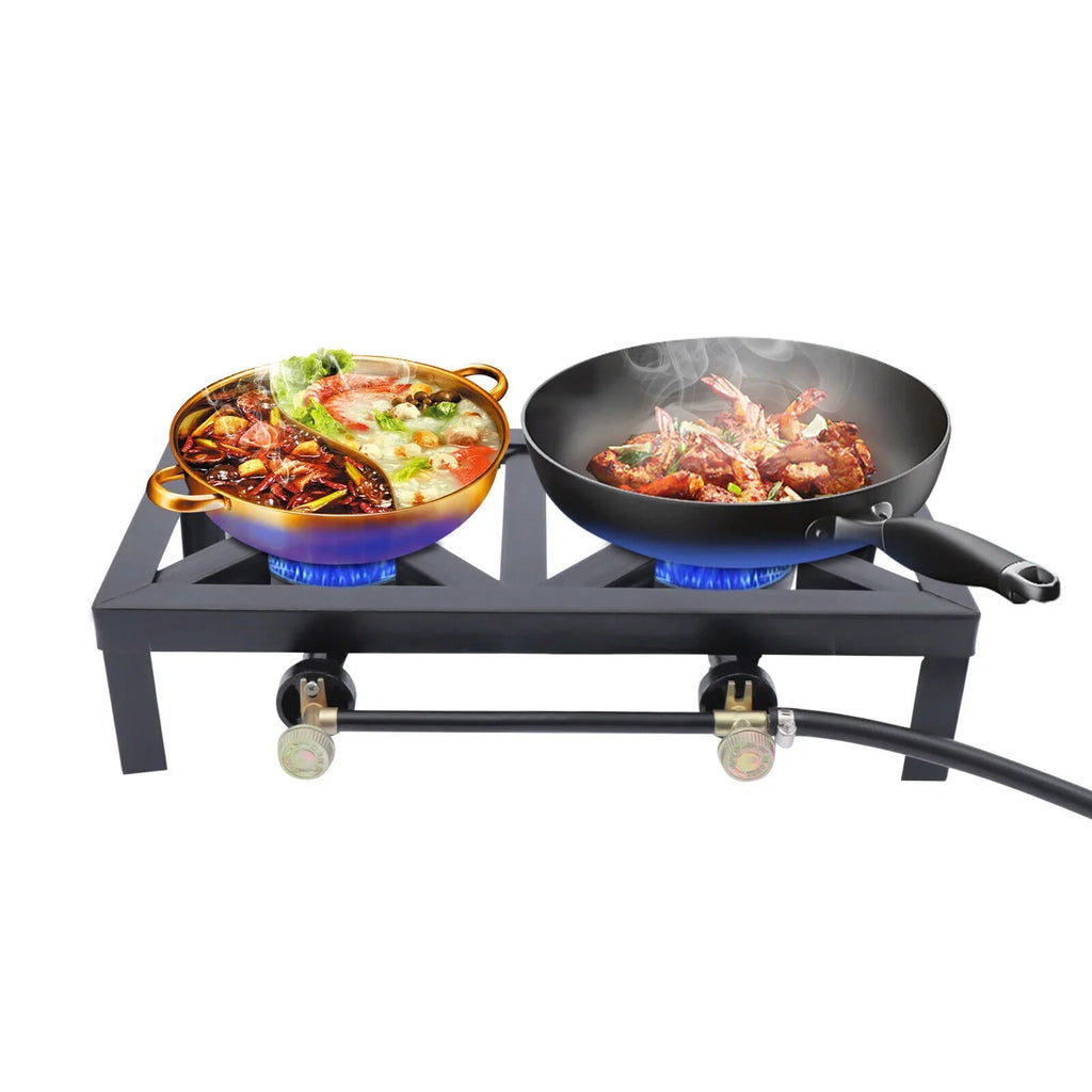 8KW/27295BTU Portable 2 Burners Outdoor BBQ Camping Gas Stove Hiking Propane Cooker W/ Hose