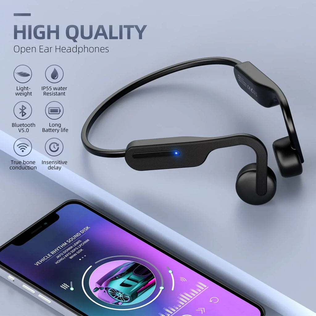 Bone Conduction Headphones, Open Ear Headphones, Bluetooth 5.0 Sports Wireless Earphones, Sweat immune Headset for Running, Cycling, Hiking, Driving