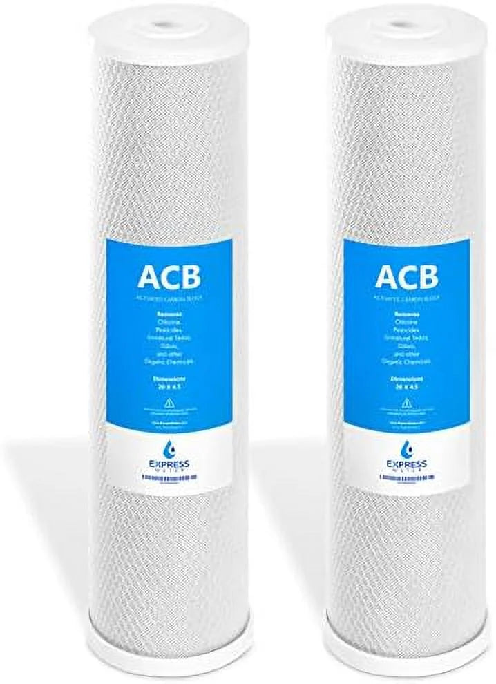 2 pack aqua filter activated carbon block replacement filter  acb large capacity moisture filter  whole house filtration  5 micron aqua filter  4.5” x 20” inch