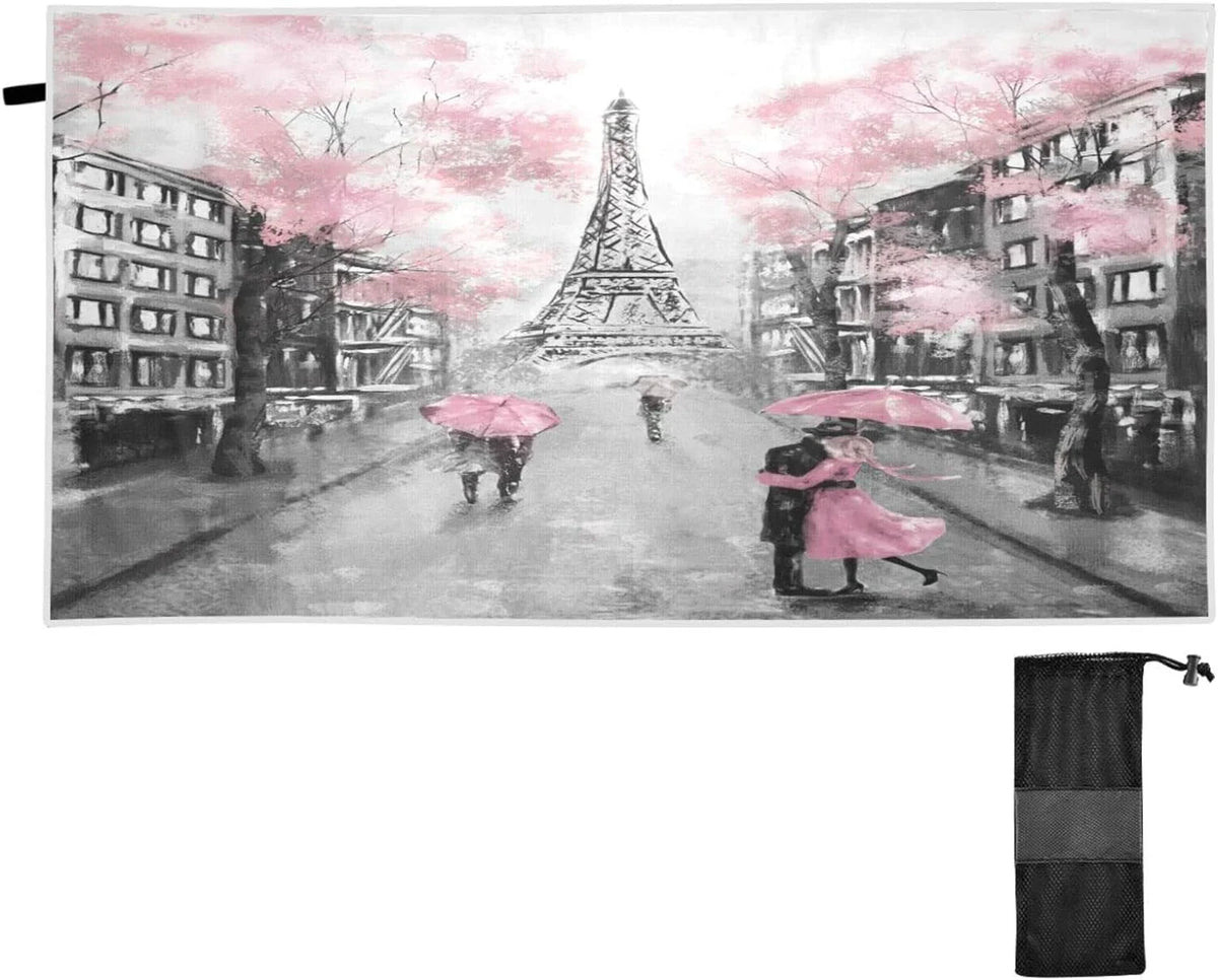 Bestwell Romantic Paris Eiffel Tower Beach Towel Oversized Towel Blanket, Thin Lightweight Microfiber Sand Free Quick Dry Towel, 30”X60” Multipurpose Pool Bath Yoga Swim Shower Towel