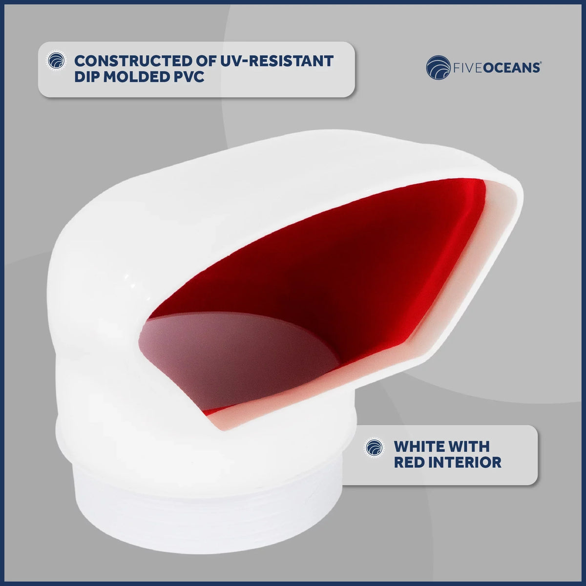 Five Oceans  3-Inch Cowl Vent with Snap-On Deck Plate and wrap, Low Profile UV-impervious and Flexible PVC, Red Interior, for Air Intake or Cabin Ventilation- FO88