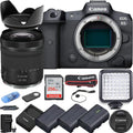 Camera Bundle for  EOS R5 Mirrorless Camera with RF 24-105mm f/4-7.1 IS STM Lens, 3 Batteries, LED Light, 256Gb High Speed Memory Card + Accessories Kit