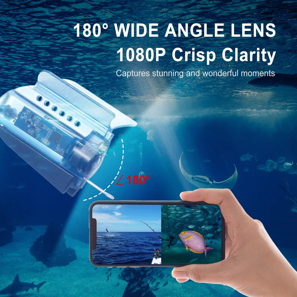 Dcenta 1080P Underwater Fishing Camera with APP Control Fishing Live Video Camera Fish Finder with 50M Cable Mobile Phone Holder Bait Cage Carry Case for Ice Lake Sea craft Kayak Fishing
