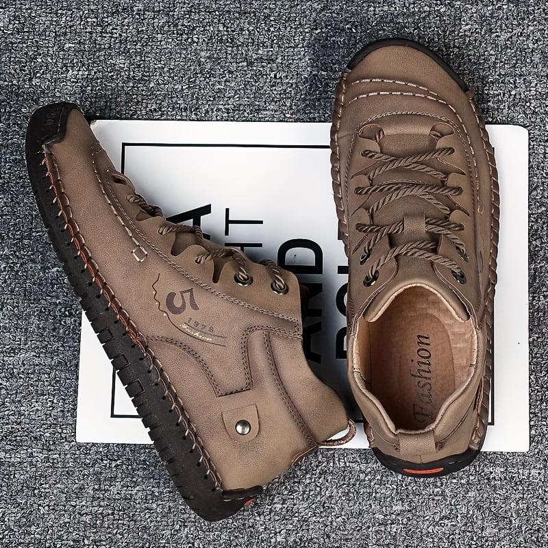 KINODAY Synthetic Leather Hand-stitching Ankle Boots  Breathable Anti-slip Lace-up Walking Shoes For Outdoor  Spring Summer And Autumn