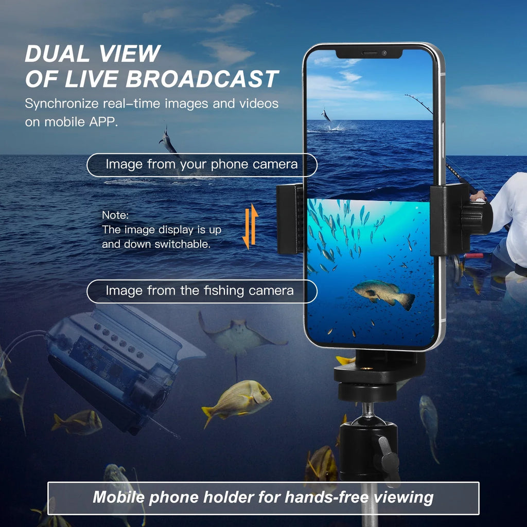Dcenta 1080P Underwater Fishing Camera with APP Control Fishing Live Video Camera Fish Finder with 50M Cable Mobile Phone Holder Bait Cage Carry Case for Ice Lake Sea craft Kayak Fishing